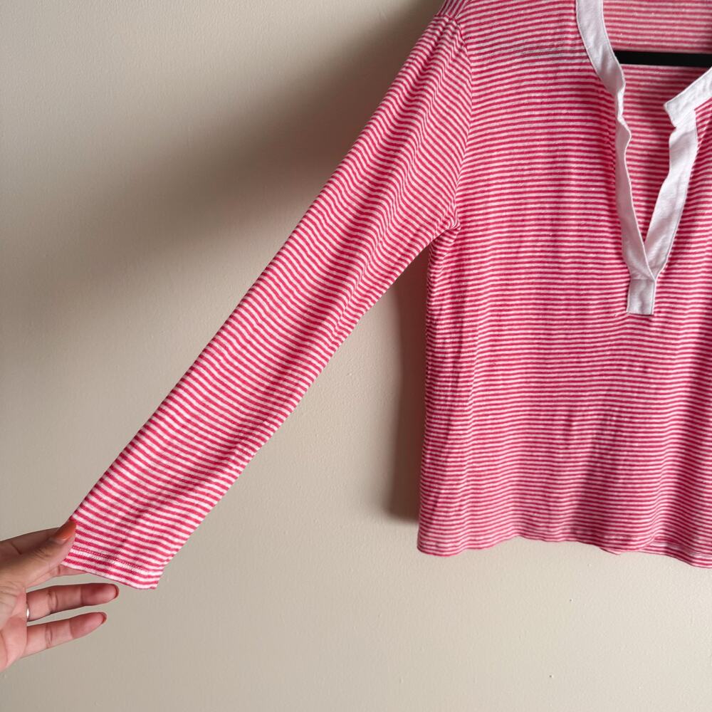 Vineyard Vines Red + White Striped V Neck Long Sleeve Blouse Medium - Picture 2 of 7